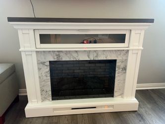 52 in. Freestanding Faux Marble Electric Fireplace TV Stand in White