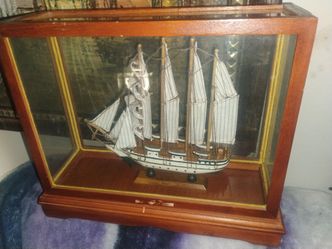 Tall Ship Model in Glass Display Case