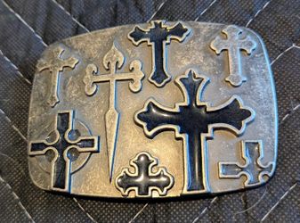 Metal Belt Buckle With Crosses