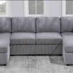 New Light Or Dark Gray Corduroy Double Chaise Sectional Sofa Couch 