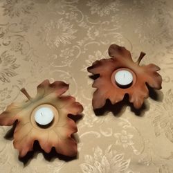 Autumn Leaf Tealight Candle Holders Set of 2