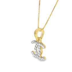 14k Yellow Gold Diamond Charm Necklace with Round Cut Pendant 0.3 ctw