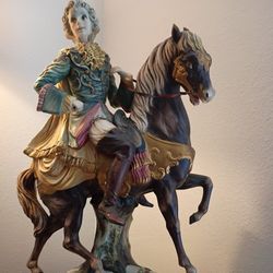 Antique Or Vintage Italian Porcelain Ceramic Horse & Rider Lamp Base Statue