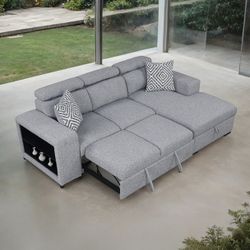 FINANCE TODAY! - Gray Couch Sofa Sectional With Pull-Out Sleeper Sofa Bed