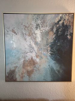 Blue Gold Abstract Canvas Wall Art Modern Textured Painting