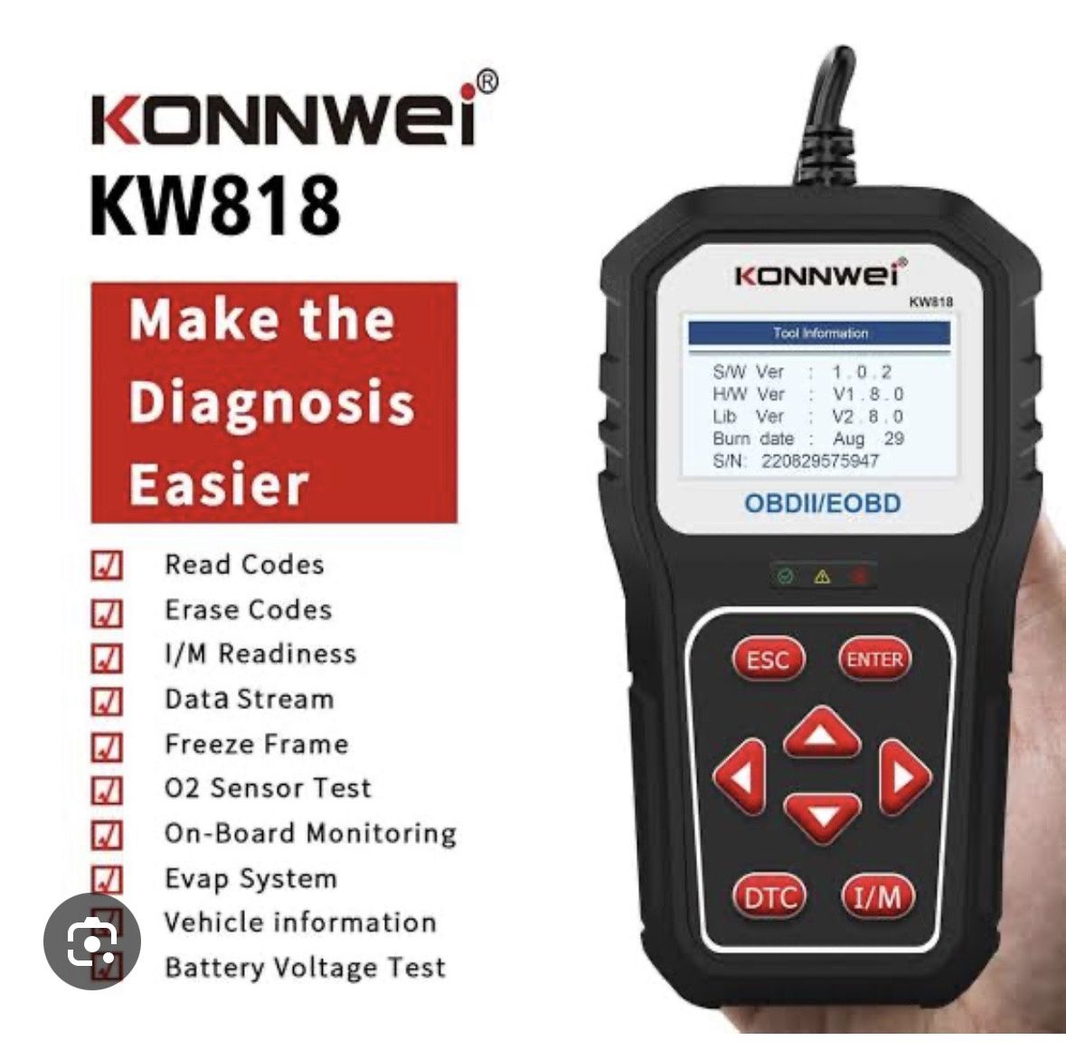 KONNWEI KW818 Enhanced OBDII/EOBD Bluetooth Car Diagnostic Scanner – Brand New in Sealed Box Elevate your DIY vehicle maintenance with this powerful,