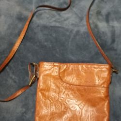 Margot New York Brown Leather Hand Tooled Floral Embossed Crossbody Bag