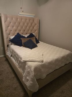 Tufted Queen Bed Frame with Mattress and Box Spring
