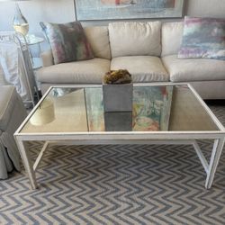 Distressed White Mirrored Oly Coffee Table