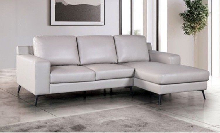 Brand New Grey Leather Modern Style Sectional Sofa 