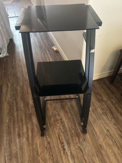 Black Metal & Glass Shelf / Media Stand (Missing Bottom Glass)