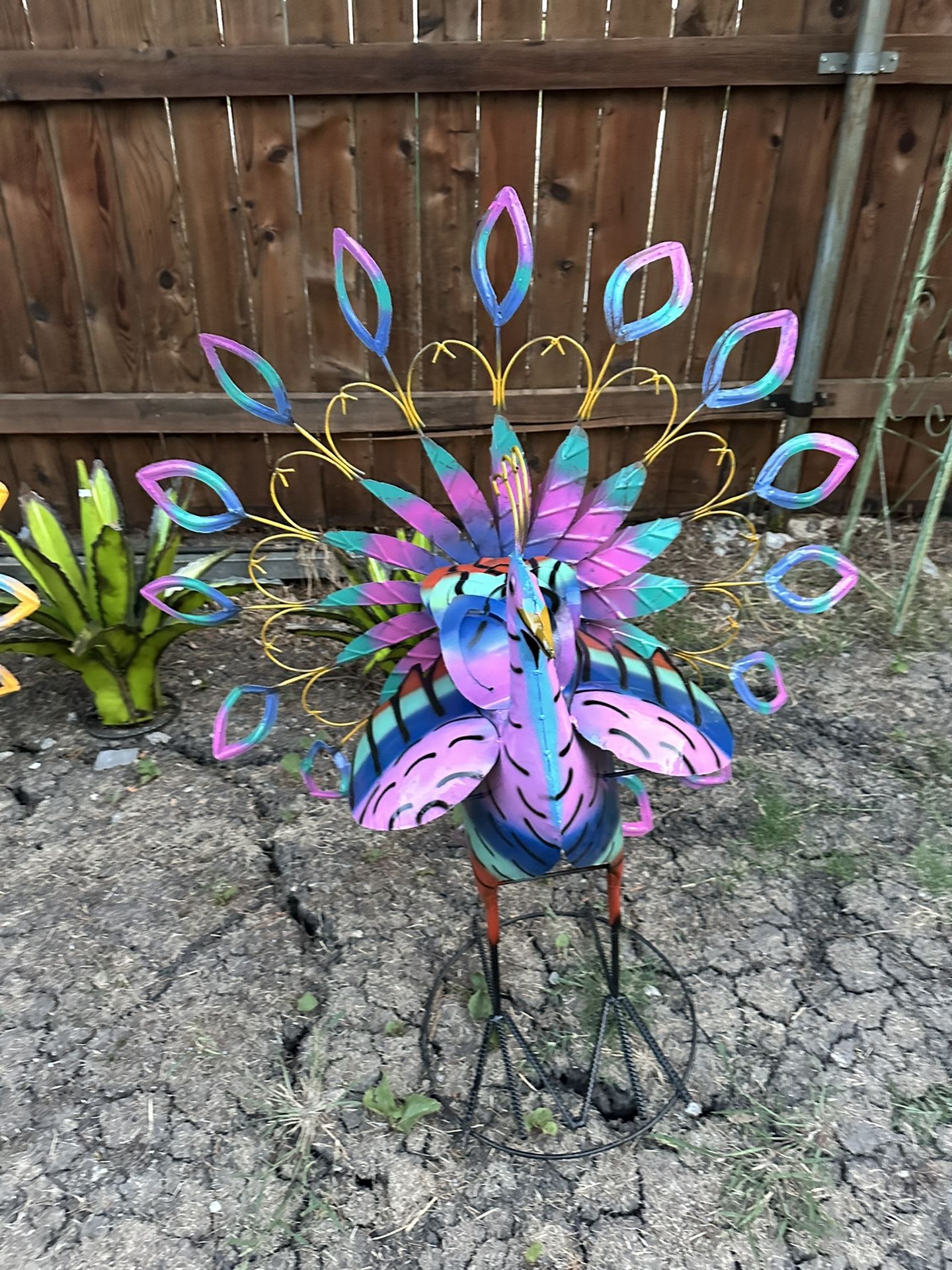 Metal Yard Art Peacock Spinner