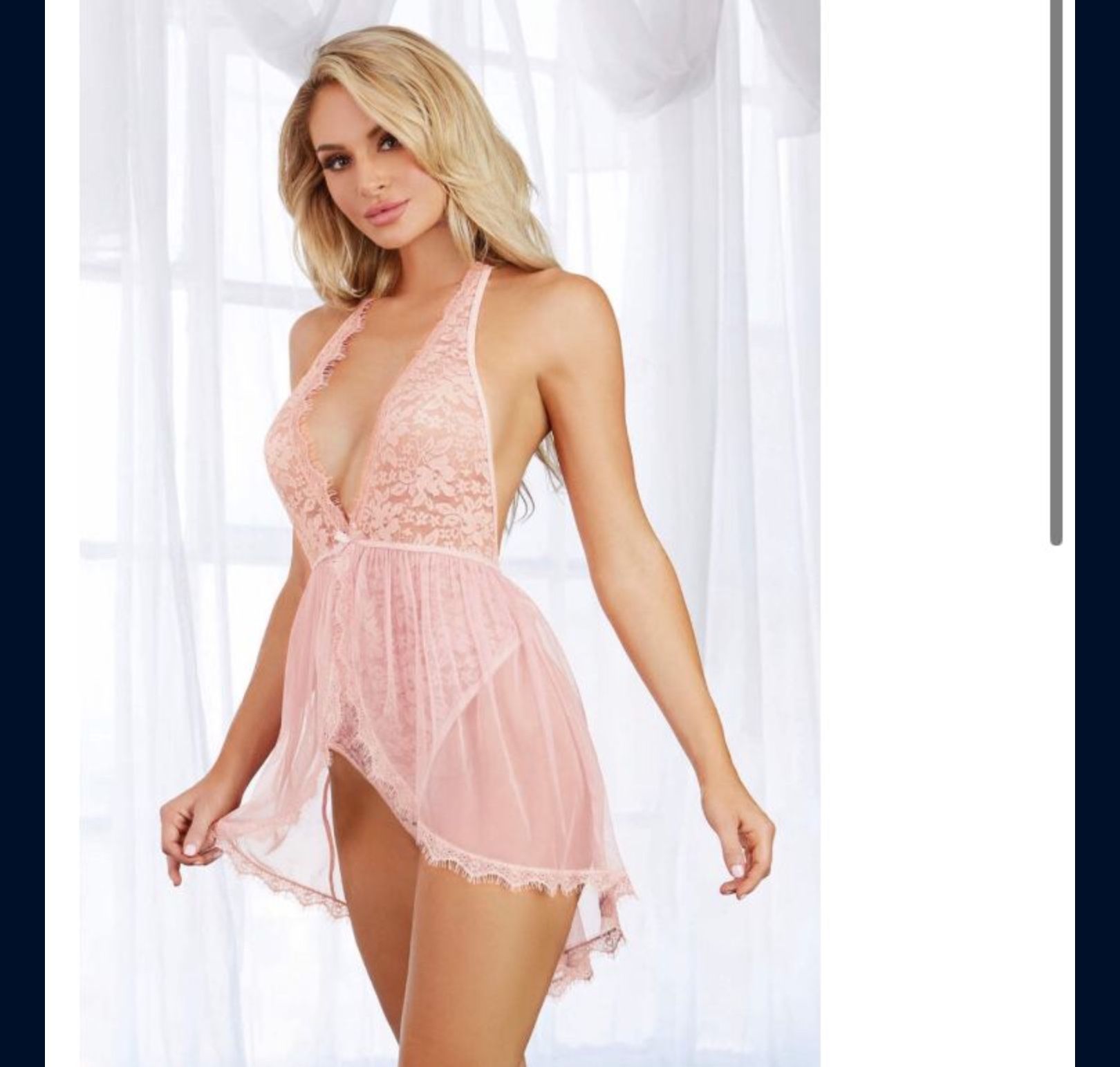 Halter Plunge Lace Teddy with Attached Flyaway Skirt