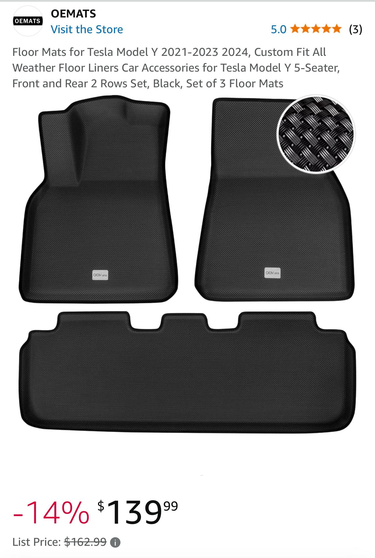 Tesla Model Y (2021-2025) all weather floor mats