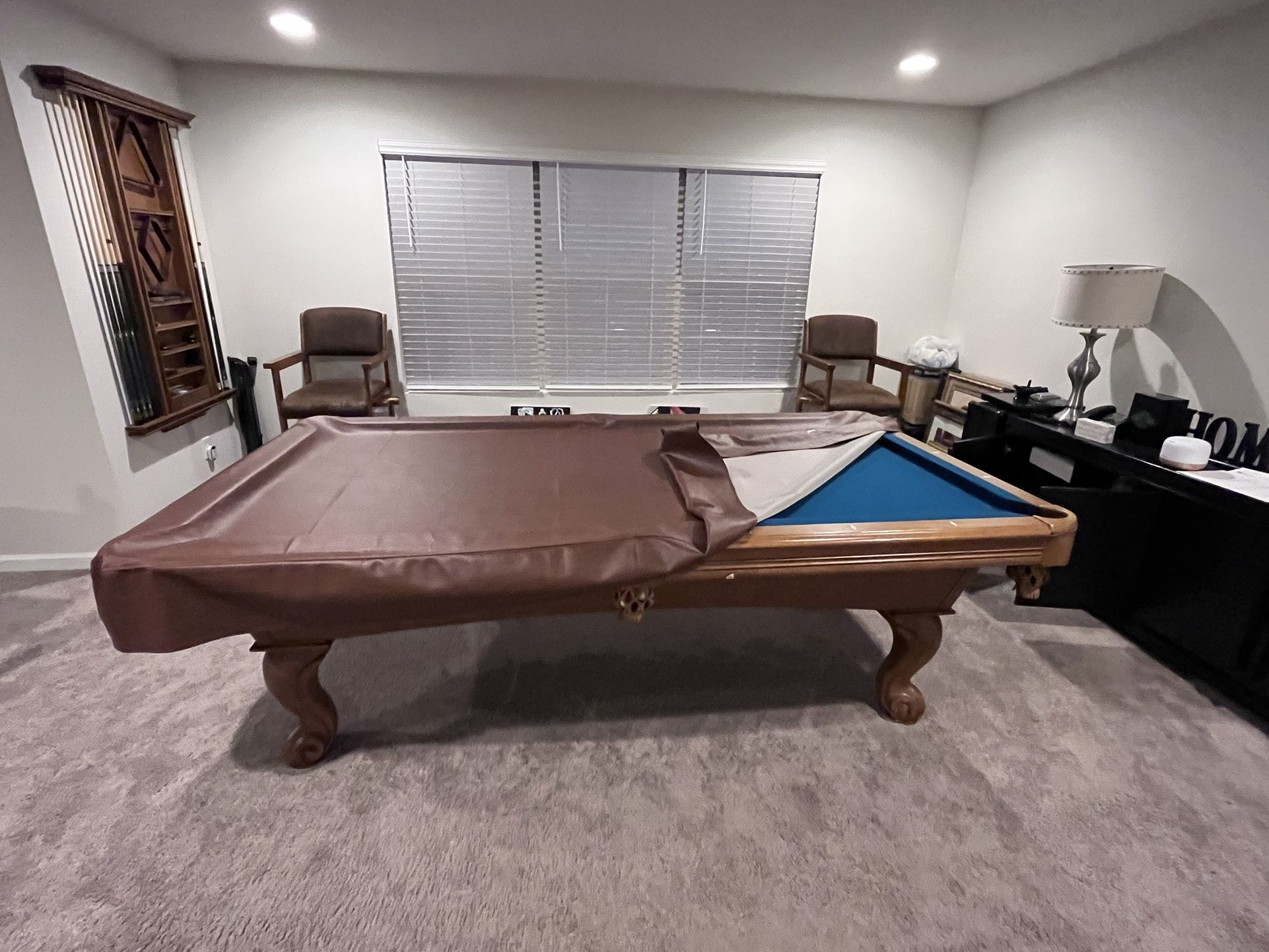 Brown With Green Top Pool Table 