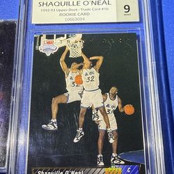 1992 UPPER DECK TRADE CARD #1B SHAQUILLE O'NEAL ROOKIE RC CGS 9