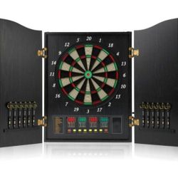 Dart Board, Decorative Dart Board Cabinet Set [12*Soft Tip Darts], Electronic Dart Board - Wooden Cabinet Doors with Integrated Scoreboard 
