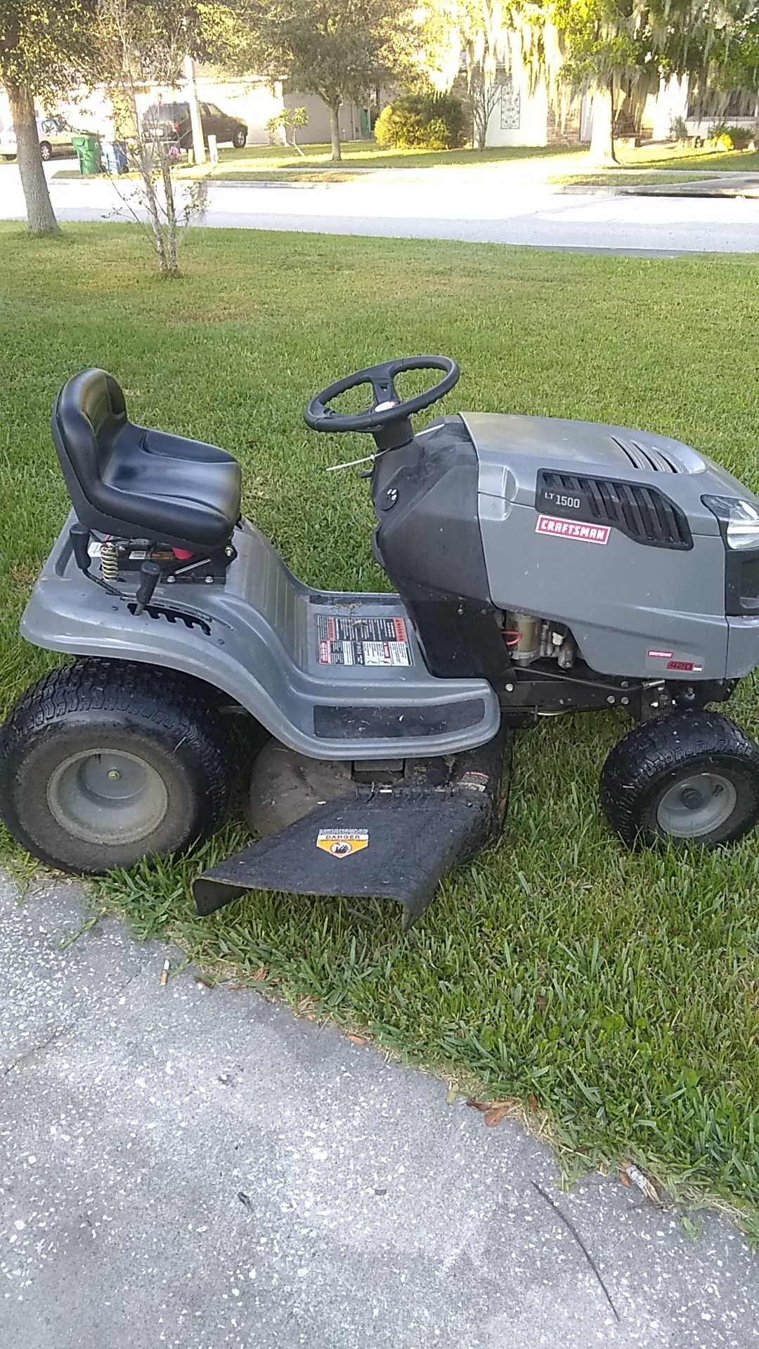 Craftsman riding lawn mower LT 1500 has a 420cc engine will a 42 inch with a cut