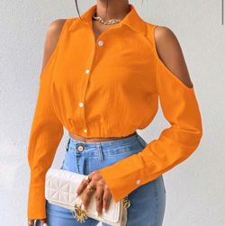 Shoulder Cut-Out Crop Button Up (Medium)