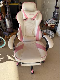 Pink and white desk chair