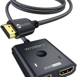 HDMI Switch 2 in 1 Out 4K@60Hz, WARRKY [3.3ft Fixed Braided HDMI Cable, Aluminum Case, HDCP 2.2] Bidirectional 2x1 Switcher (Not Splitter) Compatible 