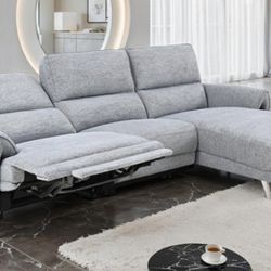 Brand New Grey Super Plush Chenille Power Reclining Sectional Sofa 