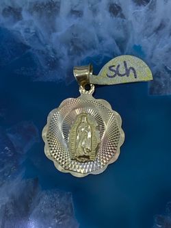 $250 Three Tone Yellow White and Rose Gold Virgin Mary Religious Charm Pendant