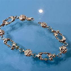 💎 Charming Ladies, Sun, Moon, And Stars 14k Yellow Gold Bracelet