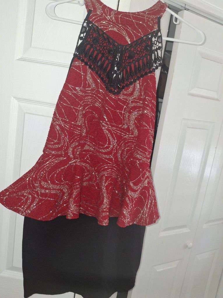 Red & Black Halter Dress