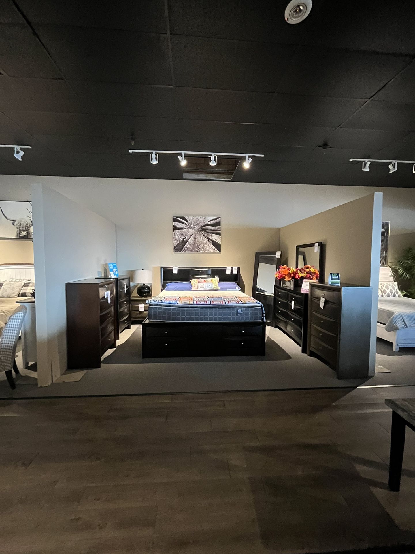 Black King Bed, Dresser, Mirror And One Nightstand