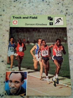 Vintage 1979 sportscaster track and field/ Samson kimobwa/ record- holder by chance/ Olympic collector card # 78-01