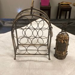 Wine rack with decorative wine bottle with corks $10 no shipping excellent condition