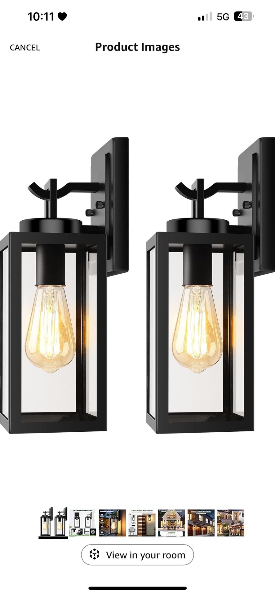 2-Pack Outdoor Wall Light Fixtures, Exterior Waterproof Anti-Rust Wall Lanterns with Glass