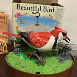 Beautiful  Bird Toy Pet In Cage Chirping/Simging Electronic  bird’s beak, neck & body move as it chirps