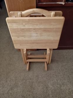 2 Folding Tray Table Set with Storage Stand