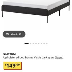 IKEA SLATTUM Upholstered Bed Frame|Dark Gray|Queen Size