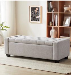 Huatean Home 48" Ottoman with Storage, Storage Ottoman Bench with Safety Hinge, Upholstered Entryway Bench with Seating for Bedroom, Living Room, Hold