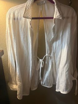 Lush White Gauze Button-Up Tie Waist Top