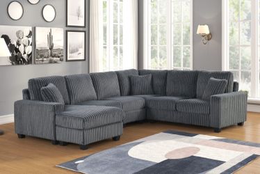 Rana 5-Piece Plush Corduroy Sectional – Gray