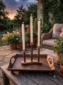 Three-arm Wooden Candelabra Candle Holder Centerpiece Home Decor