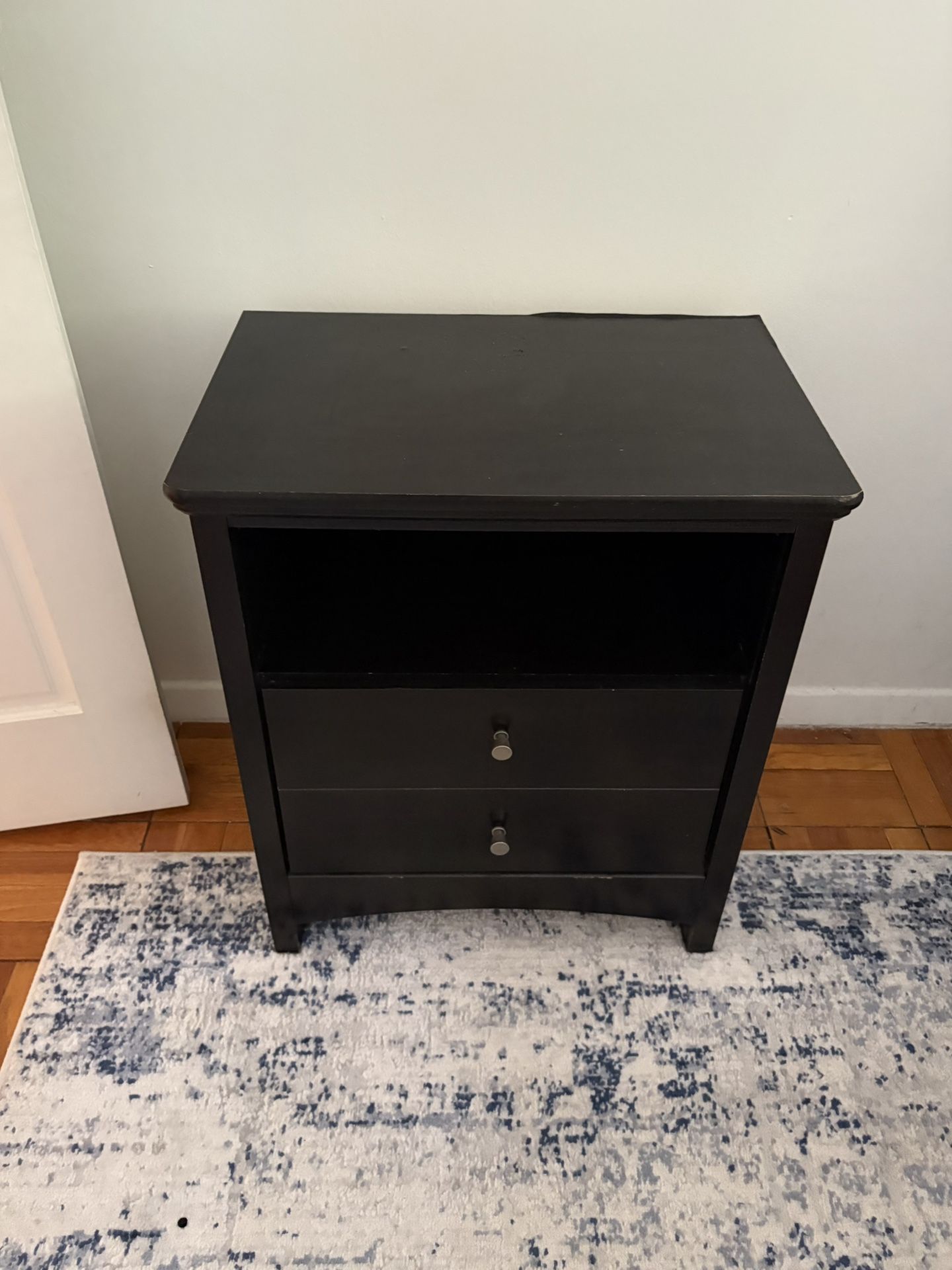 two bedside tables with drawer and open shelf