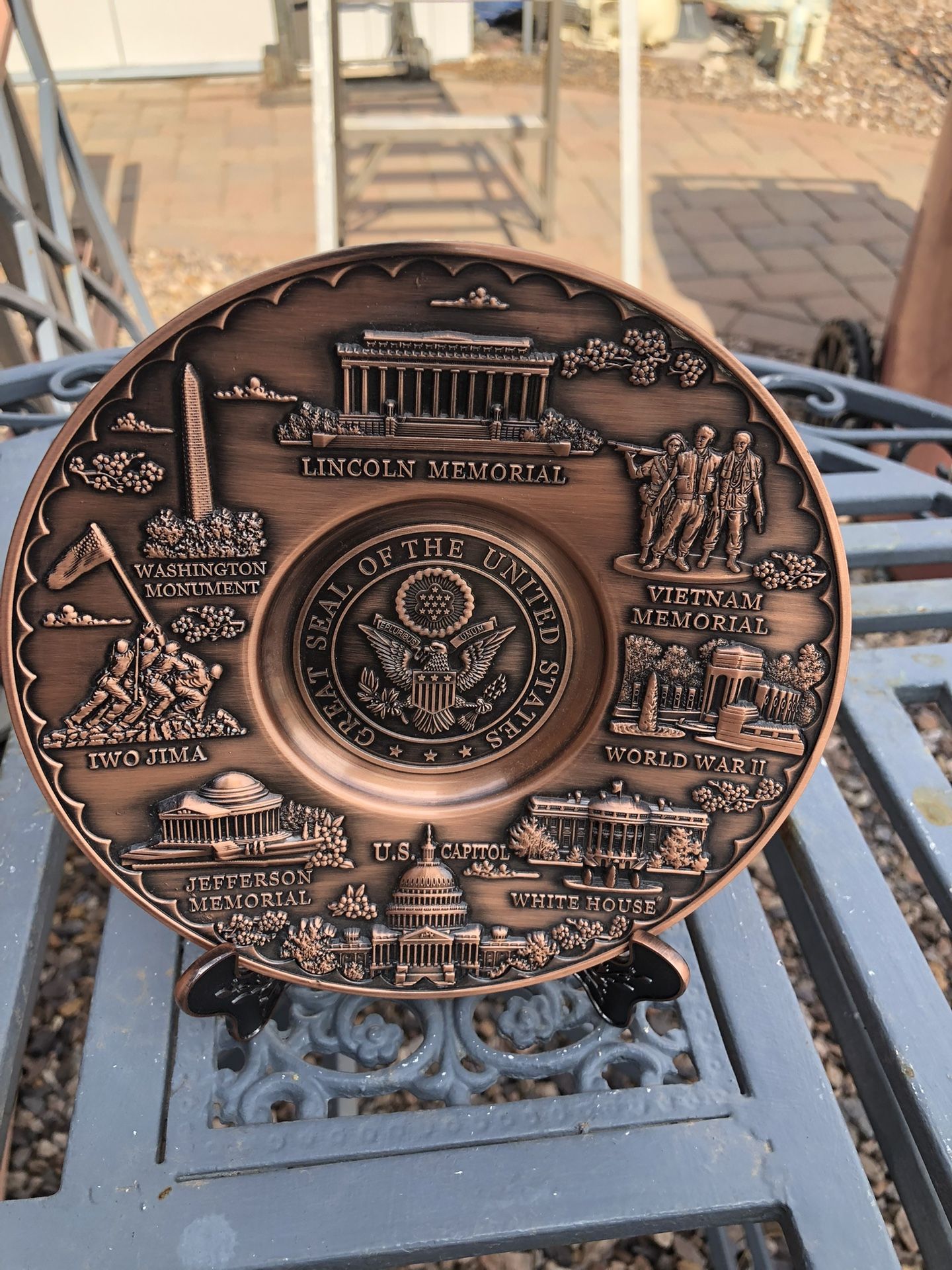 United States Seal Metal Plate On A Stand 6.5”