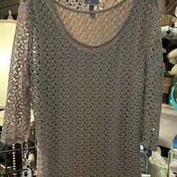 Ladies Large JM Collection Layered Lace Top 3/4 Sleeves Built In Tank