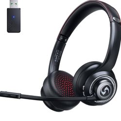 Wireless Headset with Mic for Work, Dual-Mode Connectivity, Stable 50+ Playtime& 2.4GHz Dongle Fit for PC/ PS4/ PS5/ Cell Phones, Bluetooth Headset fo