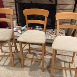 3 Solid Wooden Bar Stools