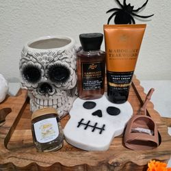 🚨Reduced Price, Skull Theme Mug Halloween Gift, feat. Bath and Body Collections (Ocean or Mahogany Teakwood)