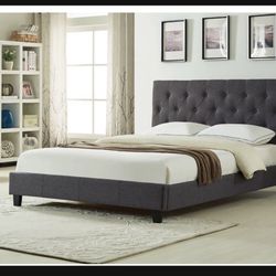 Brand New In Box Full Size Dark  Grey Linen Upholstered Bed With Mattress. Assembly Required, We Can Deliver, Cama Con Colchon.