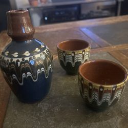 Bulgarian Troyan  Slipware Mini Jug & Cups