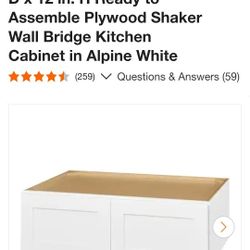 Avondale 36 in. W x 24 in. D x 12 in. H Ready to Assemble Plywood Shaker Wall Bridge Kitchen Cabinet in Alpine White