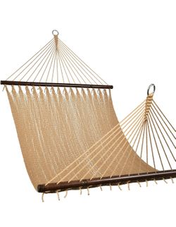10 FT Double 2 Person Caribbean Rope Hammock, Hand Woven Polyester Hammock with Spreader Bars